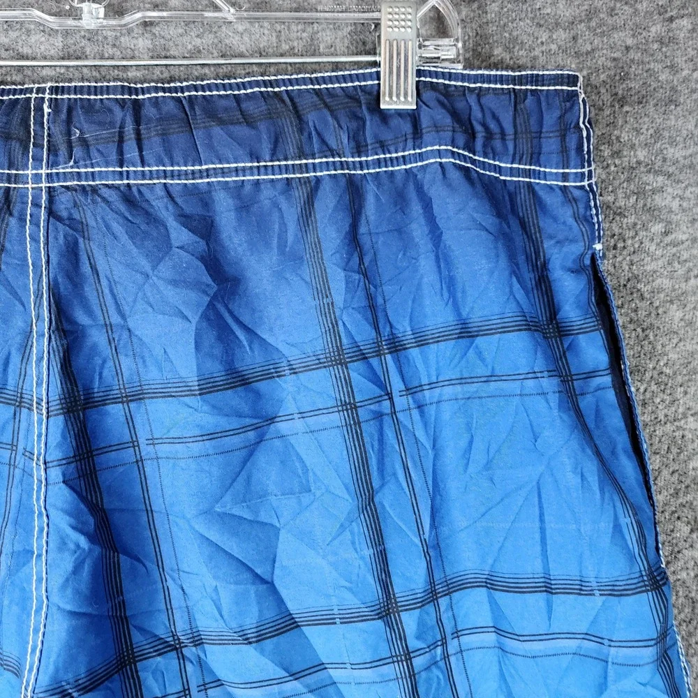 OP Board Shorts Mens L OM12201Y Blue Plaid Ombre Swim Trunks EUC